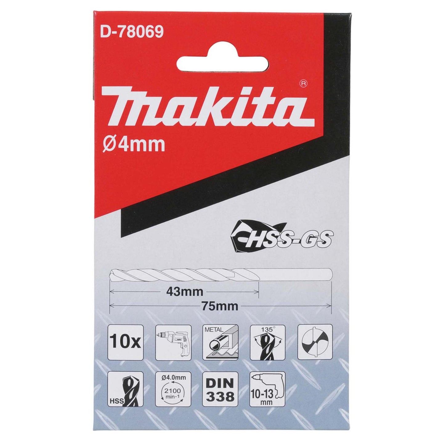 Pack 10 Brocas para Metal HSS - GS 4x75mm - Makita - Herram.cl
