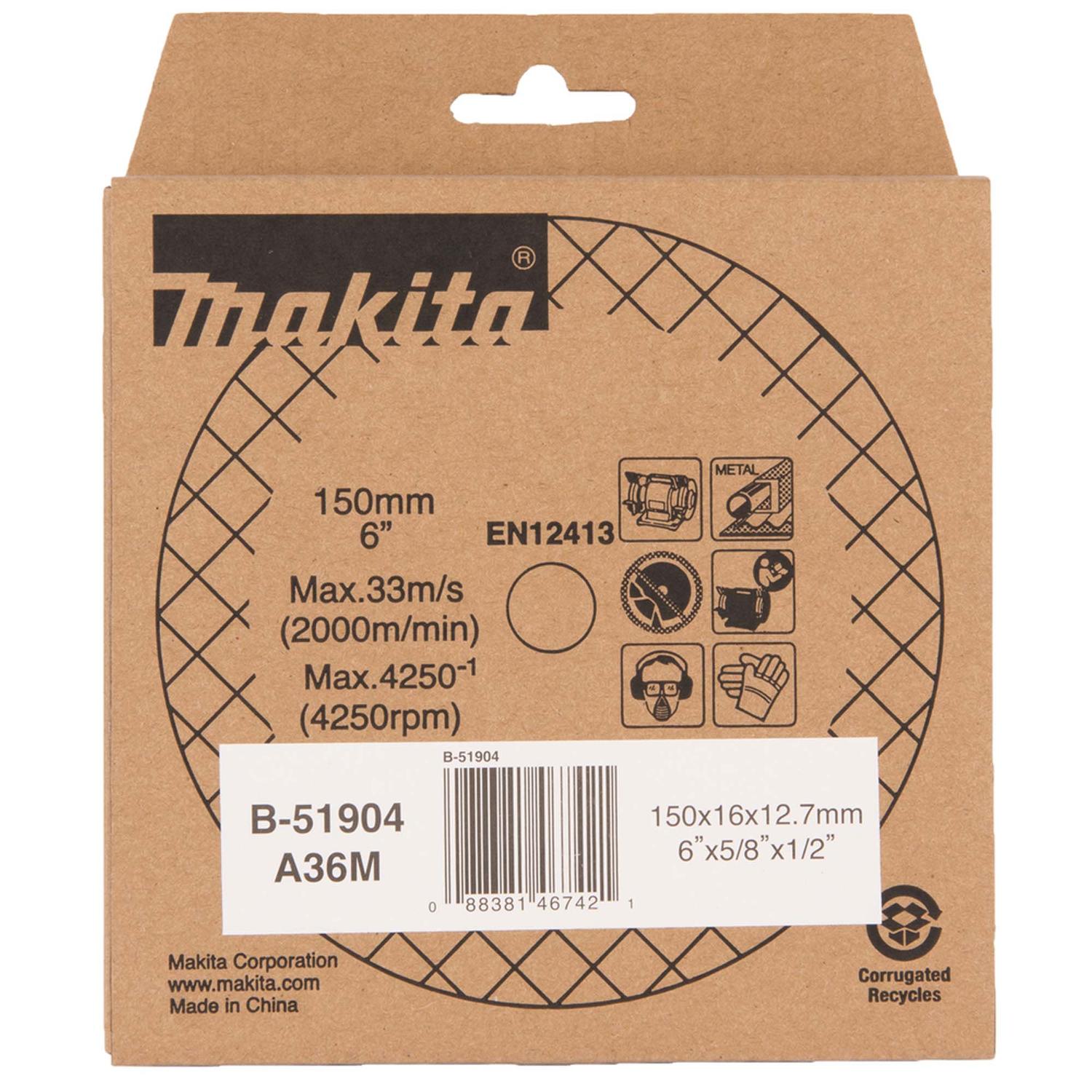 Piedra Para Esmeril de Banco 6''x5/8''x1/2'' A36M - Makita - Herram.cl