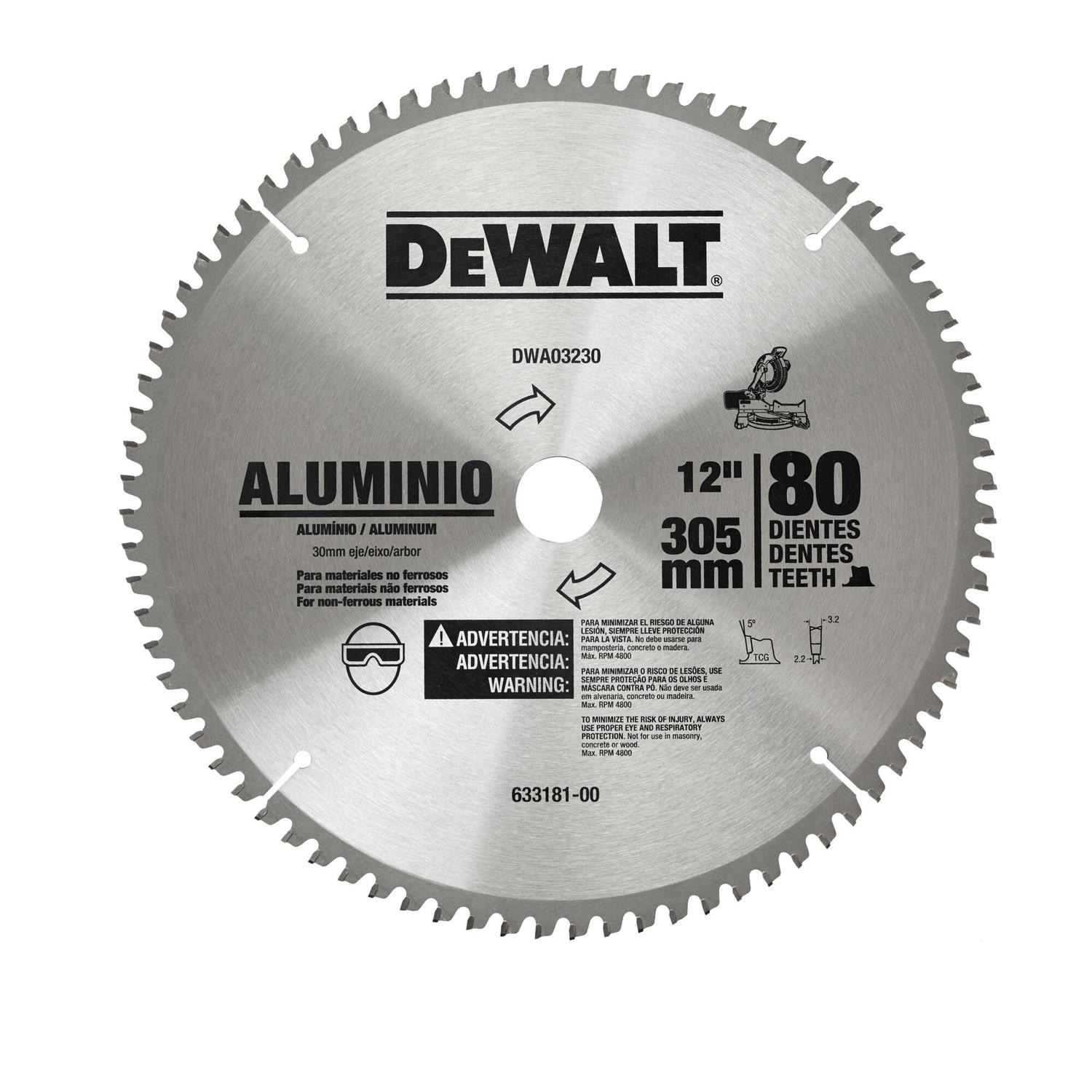Disco De Sierra Para Aluminio 12'' Eje 30mm 80 D - DeWALT - Herram.cl