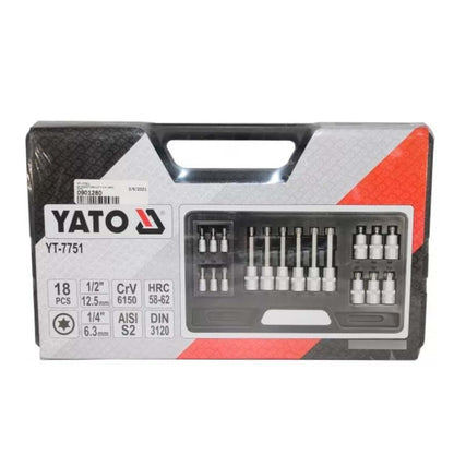 Juego Dados Con Punta Torx 1/4'' Y 1/2'' 18 Pzas - Yato - Herram.cl