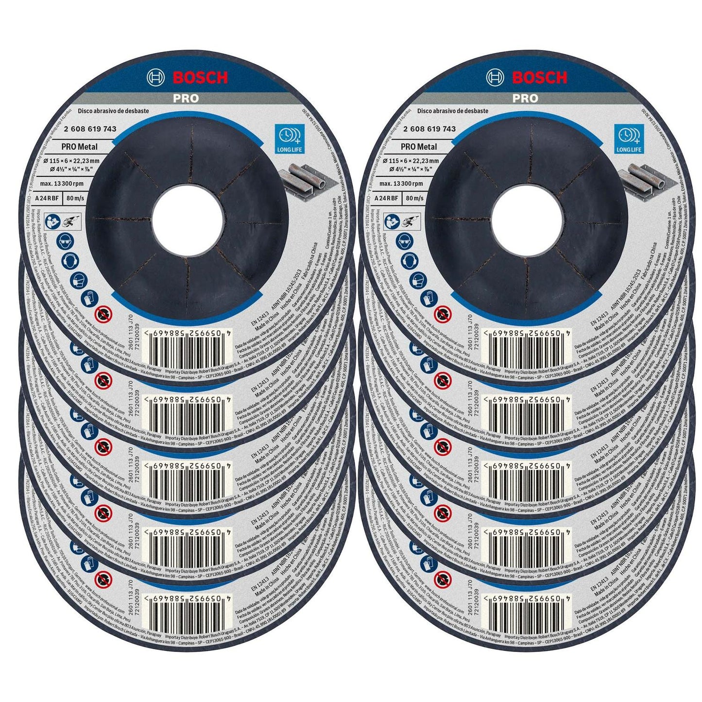 Pack 10 Discos De Desbaste Metal 4 1/2'' x 6,0mm - Bosch - Herram.cl