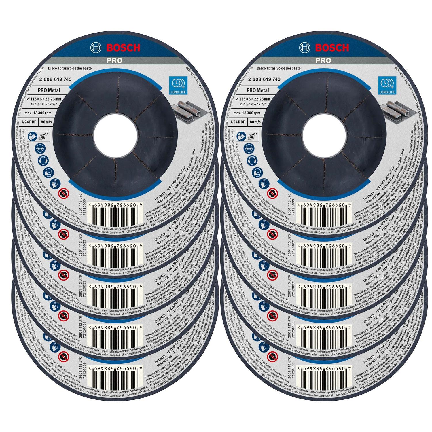 Pack 10 Discos De Desbaste Metal 4 1/2'' x 6,0mm - Bosch - Herram.cl