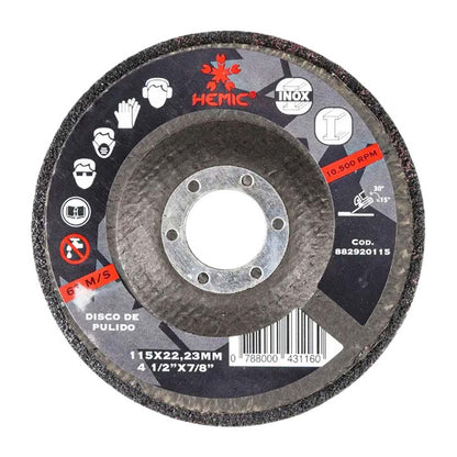 Disco de Pulido y Acabado INOX/Metal 4-1/2'' - HEMIC - Herram.cl