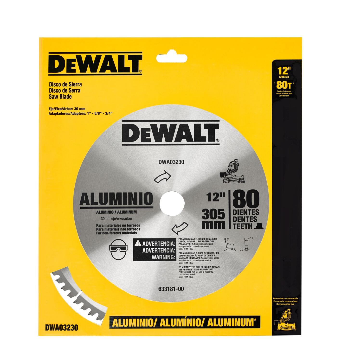 Disco De Sierra Para Aluminio 12'' Eje 30mm 80 D - DeWALT - Herram.cl