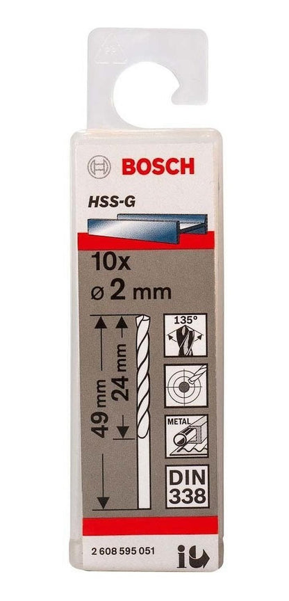 Caja Con 10 Unidades Broca Para Metal Bosch HSS - G 2mm - Herram.cl