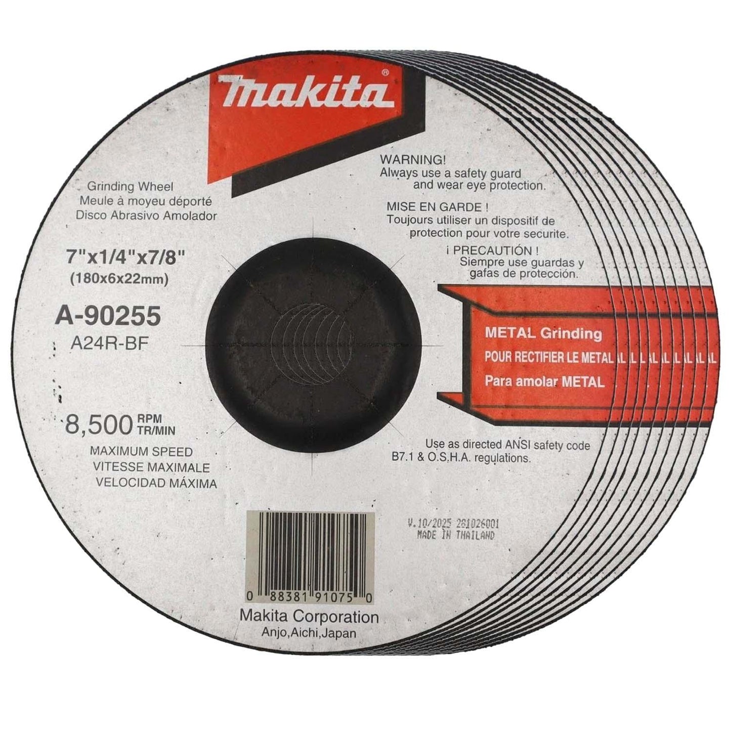 Pack 10 Discos de Desbaste Metal 7''x6mm - Makita - Herram.cl