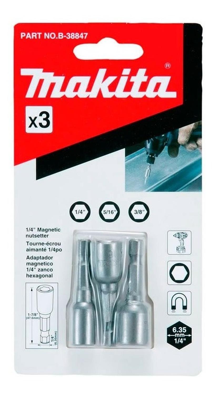 Set 3 Adaptador Magnético Makita B - 38847 1/4' 5/16 3/8' - Herram.cl