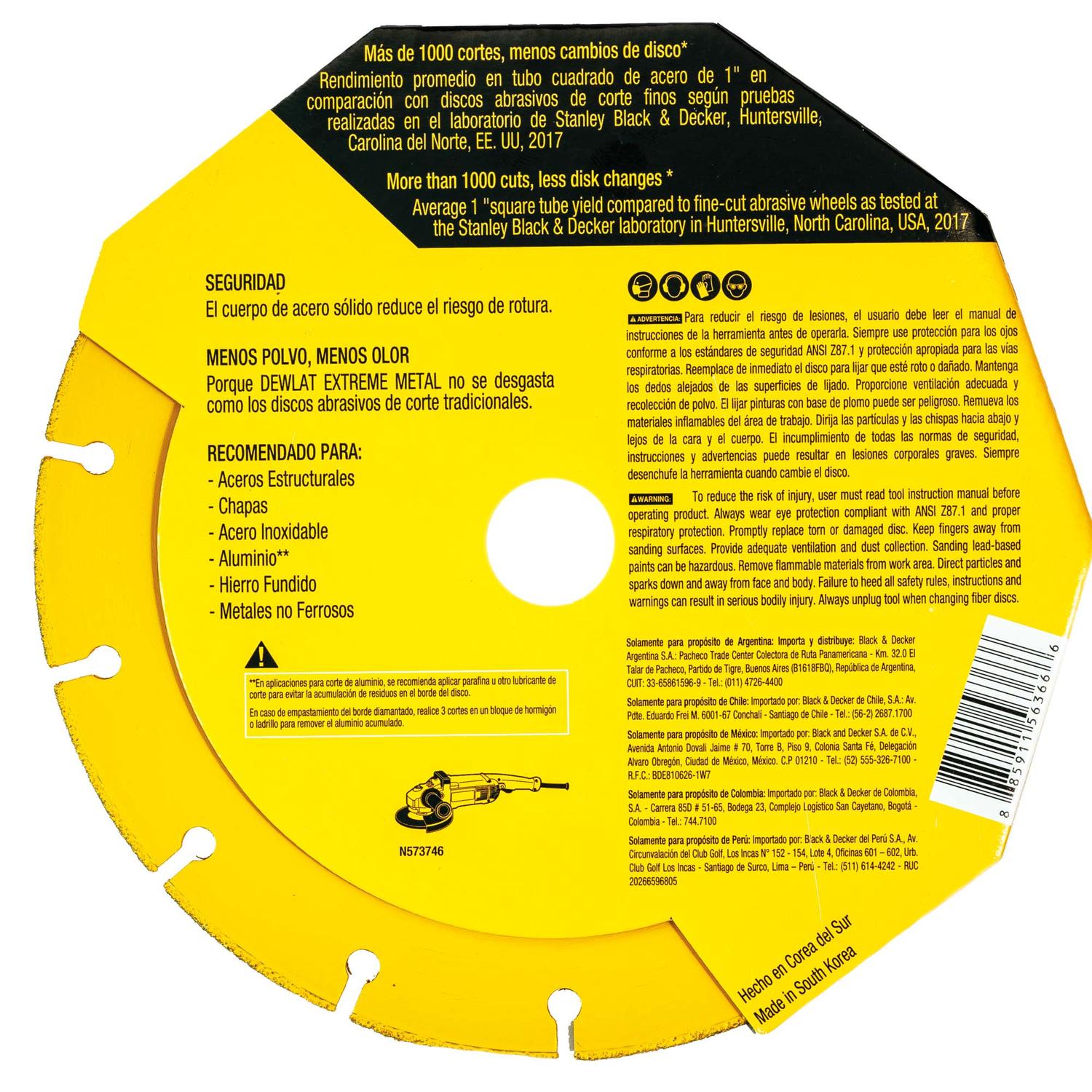 Disco Diamantado EXTREME METAL 7'' Eje 22,23mm - DeWALT - Herram.cl