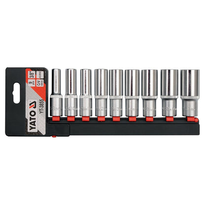 Set 9 Dados Largos Hex 3/8'' YATO YT-3855 8-19mm CrV - Herram.cl