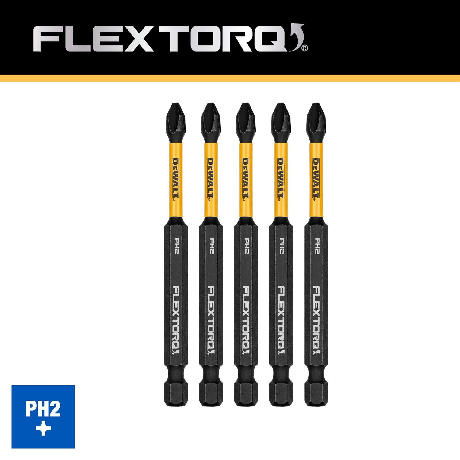 Puntas FLEXTORQ PH2 3 - 1/2'' (88.9mm) 5 Pzas - DeWALT - Herram.cl