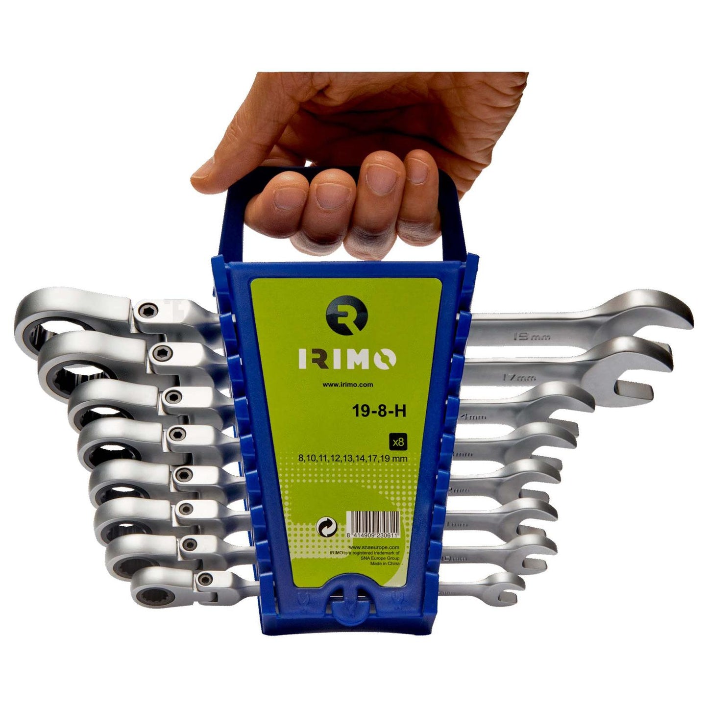 Juego de 8 llaves combinadas de cabeza flexible con carraca - Irimo - Herram.cl