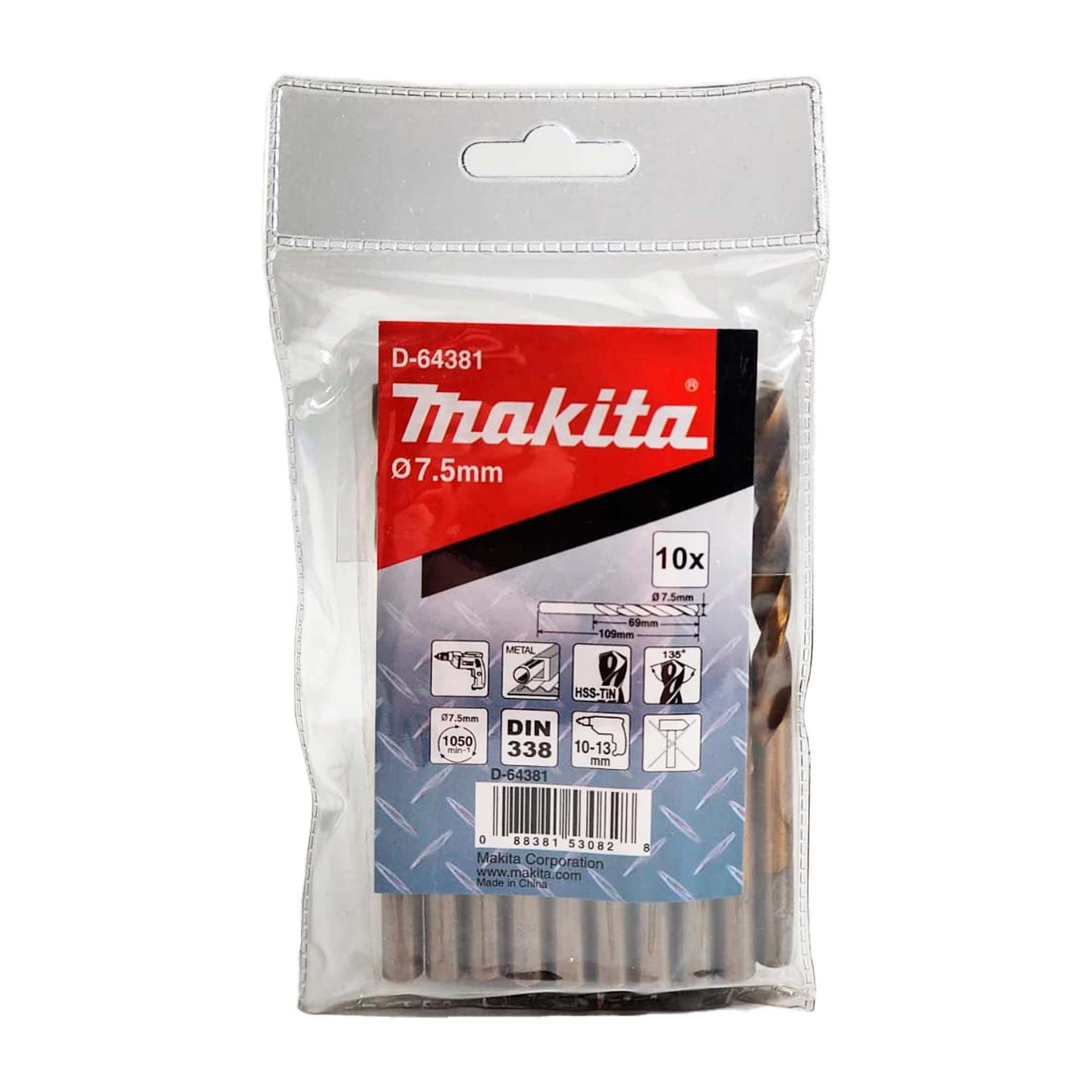 Brocas Metal HSS - TiN 7.5x109mm 10 Pzas - Makita - Herram.cl