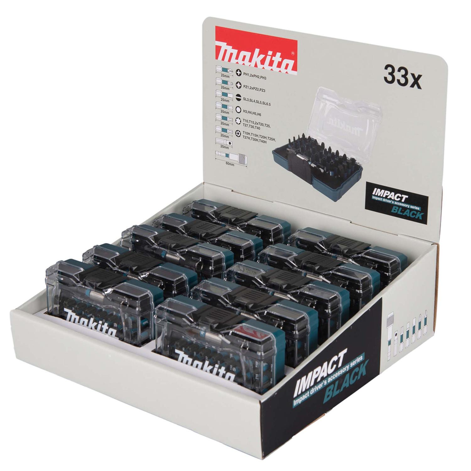 Pack 10 Set de Puntas de Atornillar Impact black 33 Pzas - Makita - Herram.cl