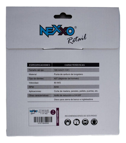 Disco Sierra Circular 7 1/4'' (185mm) 40 Dientes - Nexxo - Herram.cl