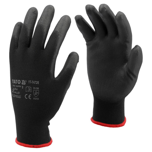 Guantes Trabajo Nylon PU YATO YT-74728 Talla 8 Negro EN388 - Herram.cl