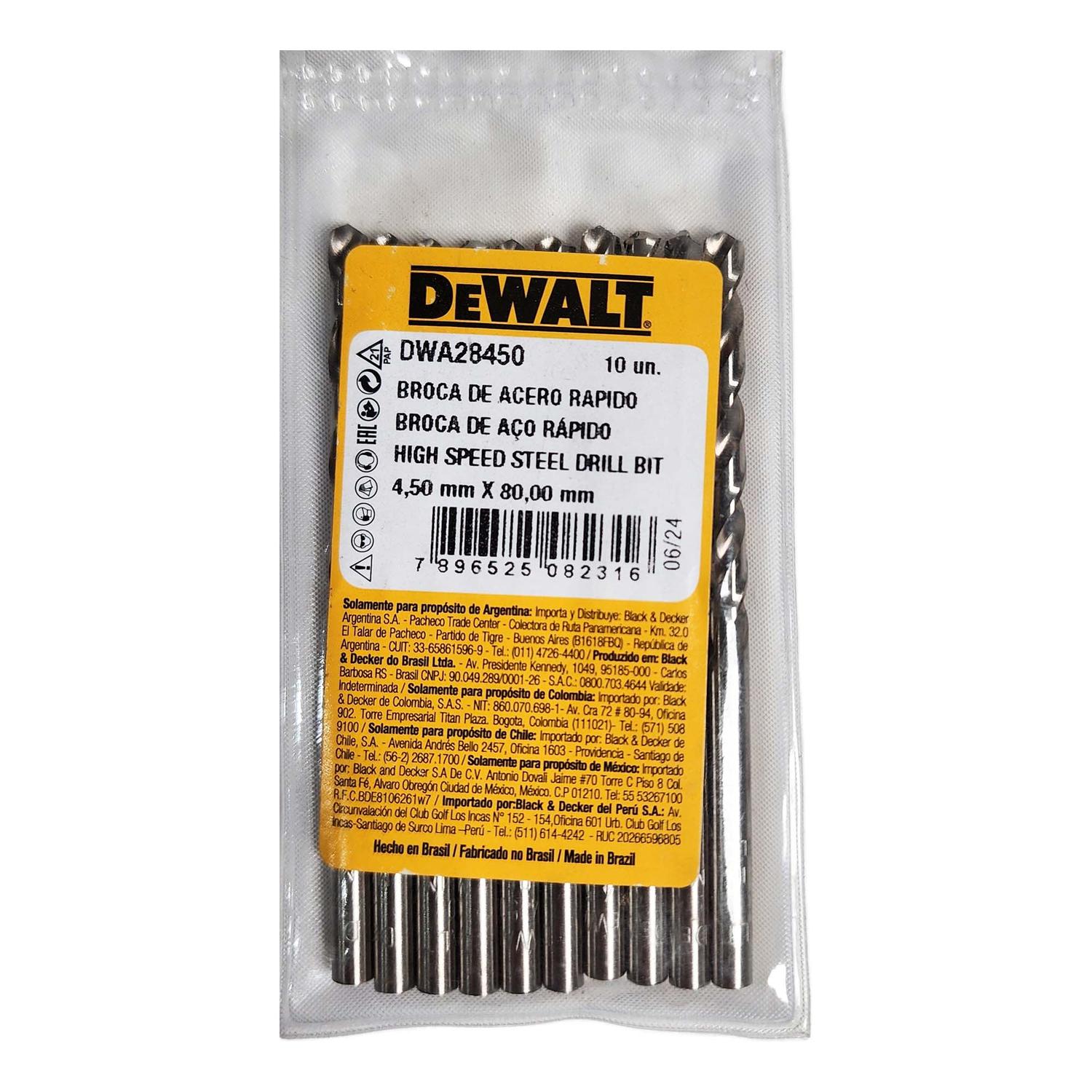 Brocas Para Metal HSS 4.5mm 10 Pzas - DeWALT - Herram.cl