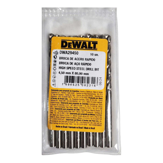 Brocas Para Metal HSS 4.5mm 10 Pzas - DeWALT - Herram.cl