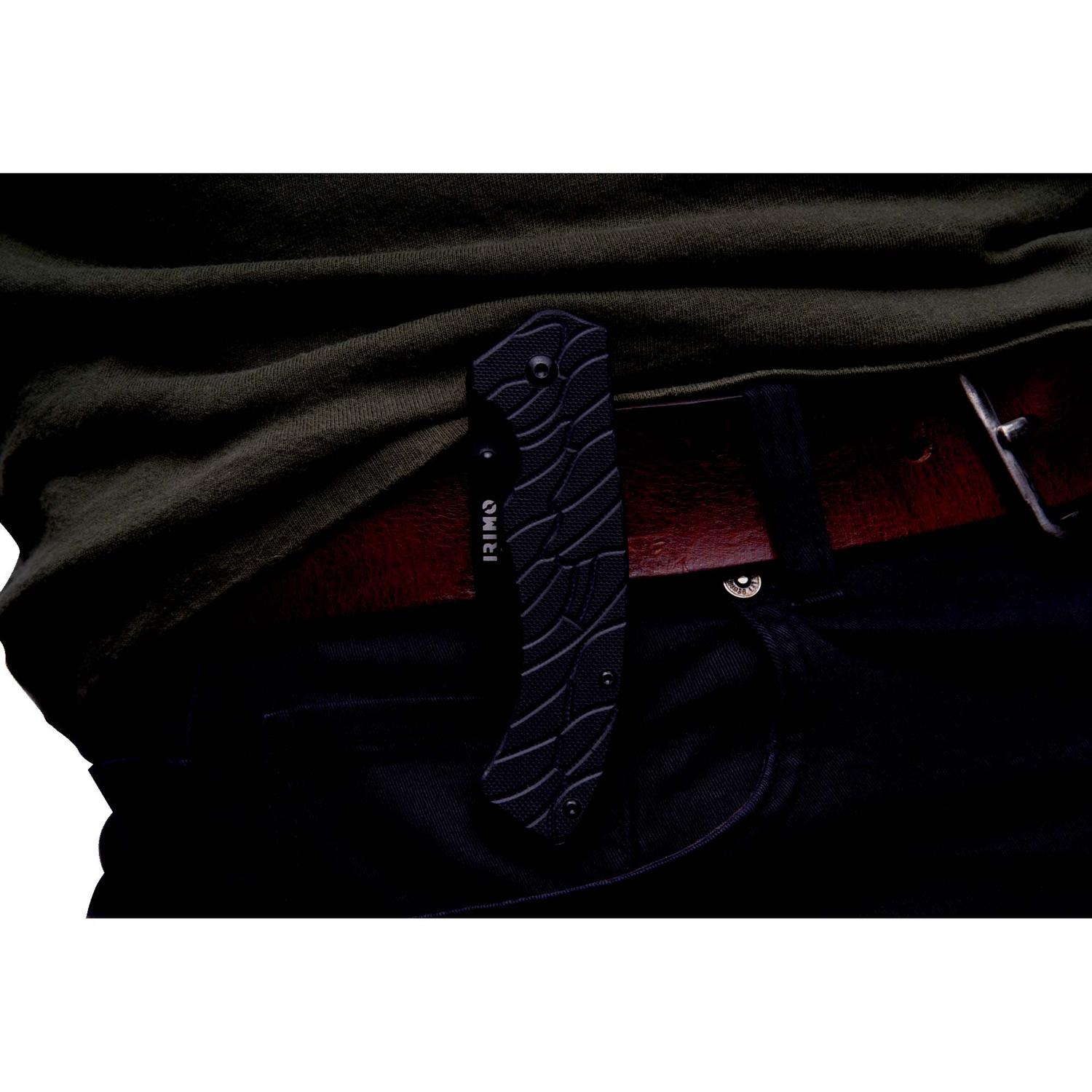Navaja (acero negro) 190mm con gancho para cinturón - Irimo - Herram.cl