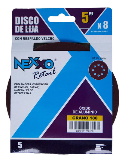 Pack 5 Discos De Lija Con Velcro 5'' (125mm) G120 - Nexxo - Herram.cl