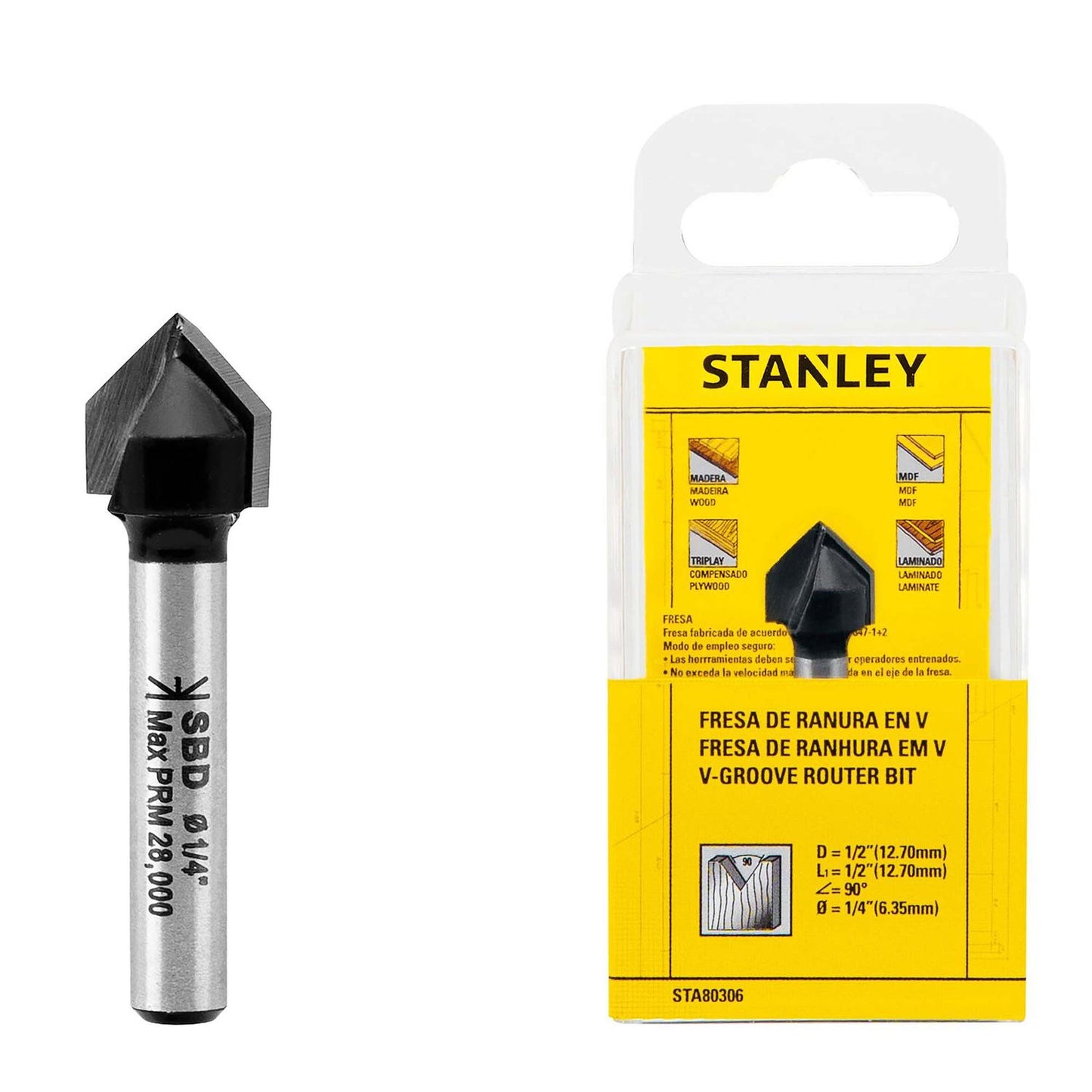 Fresa Ranurar En V Toma 1/4'' 1/2''x1/2'' - Stanley - Herram.cl