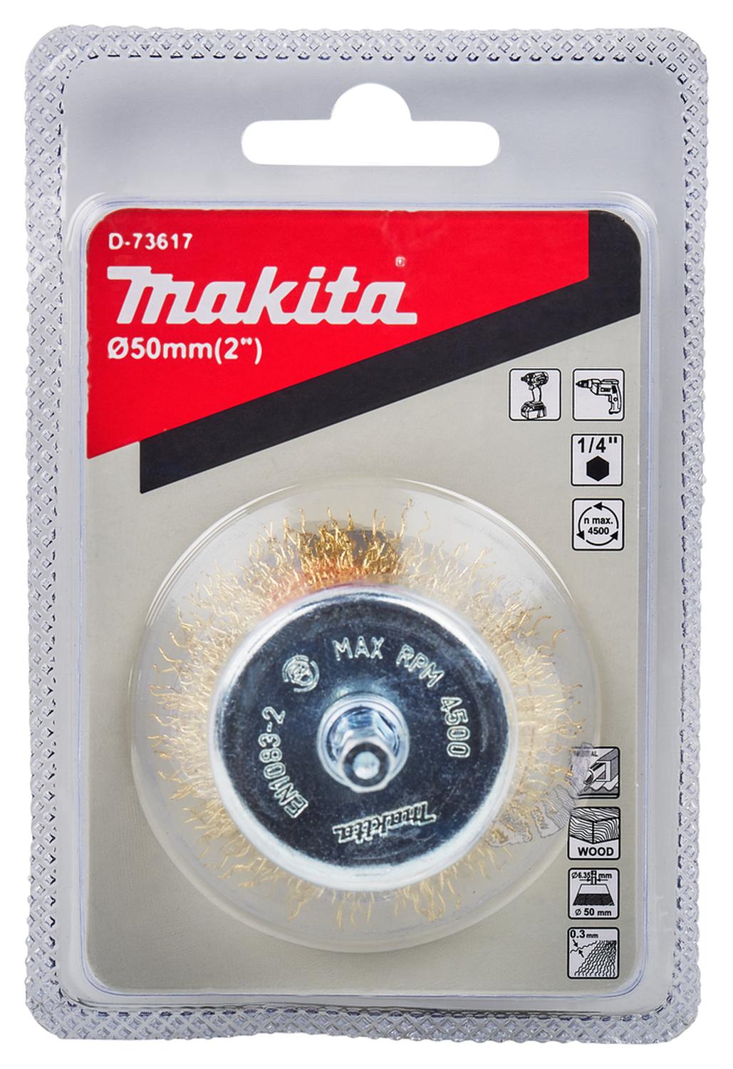 Grata Copa Latón Ondulado 50mm (2'') Toma 1/4'' Hex - Makita - Herram.cl