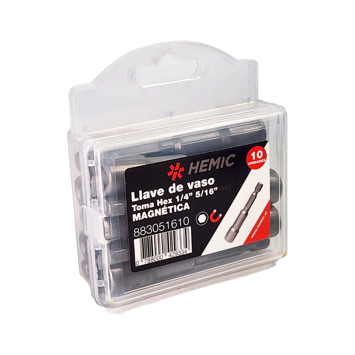 Pack 10 Llaves de Vaso magnético 5/16''x65mm - HEMIC - Herram.cl