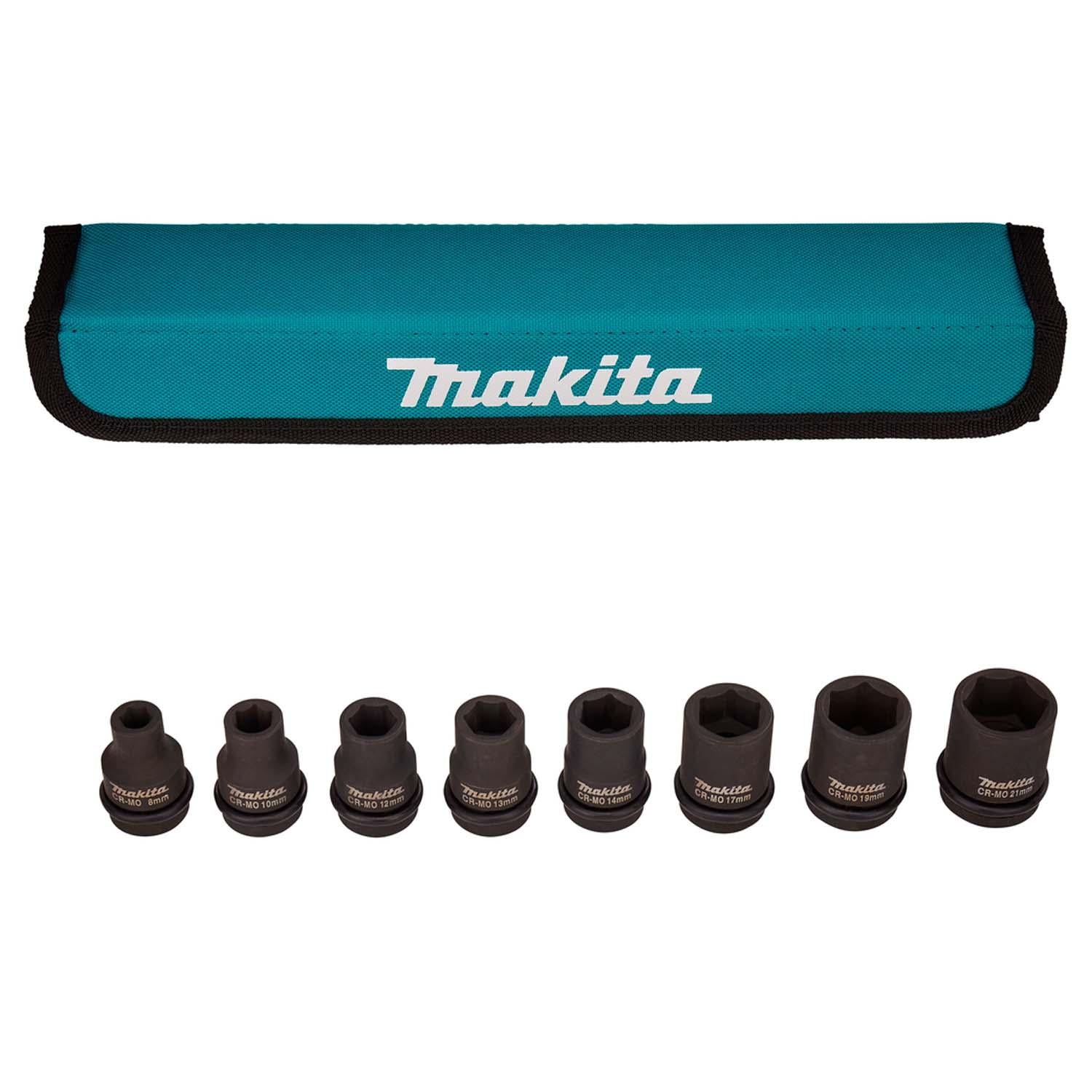 Juego de Dados de Impacto 1/2'' (8 - 21mm) 8 pzas - Makita - Herram.cl