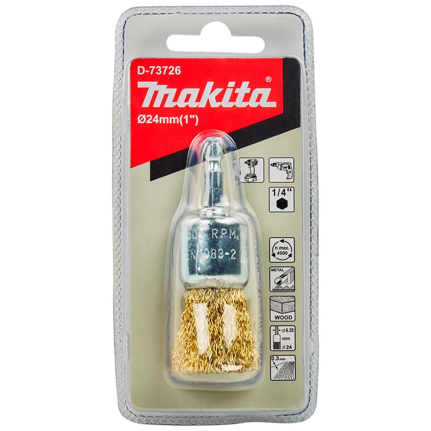 Grata Pincel Latón Ondulado 24mm(1'') Toma 1/4'' - Makita - Herram.cl