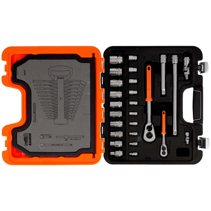 Juego Dados 1/4'', 1/2'' Y Llaves Combinadas 41 Pzas - Bahco - Herram.cl