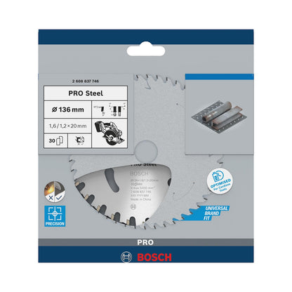 Disco de Sierra PRO Steel 136x1,6x20mm 30 D - Bosch - Herram.cl