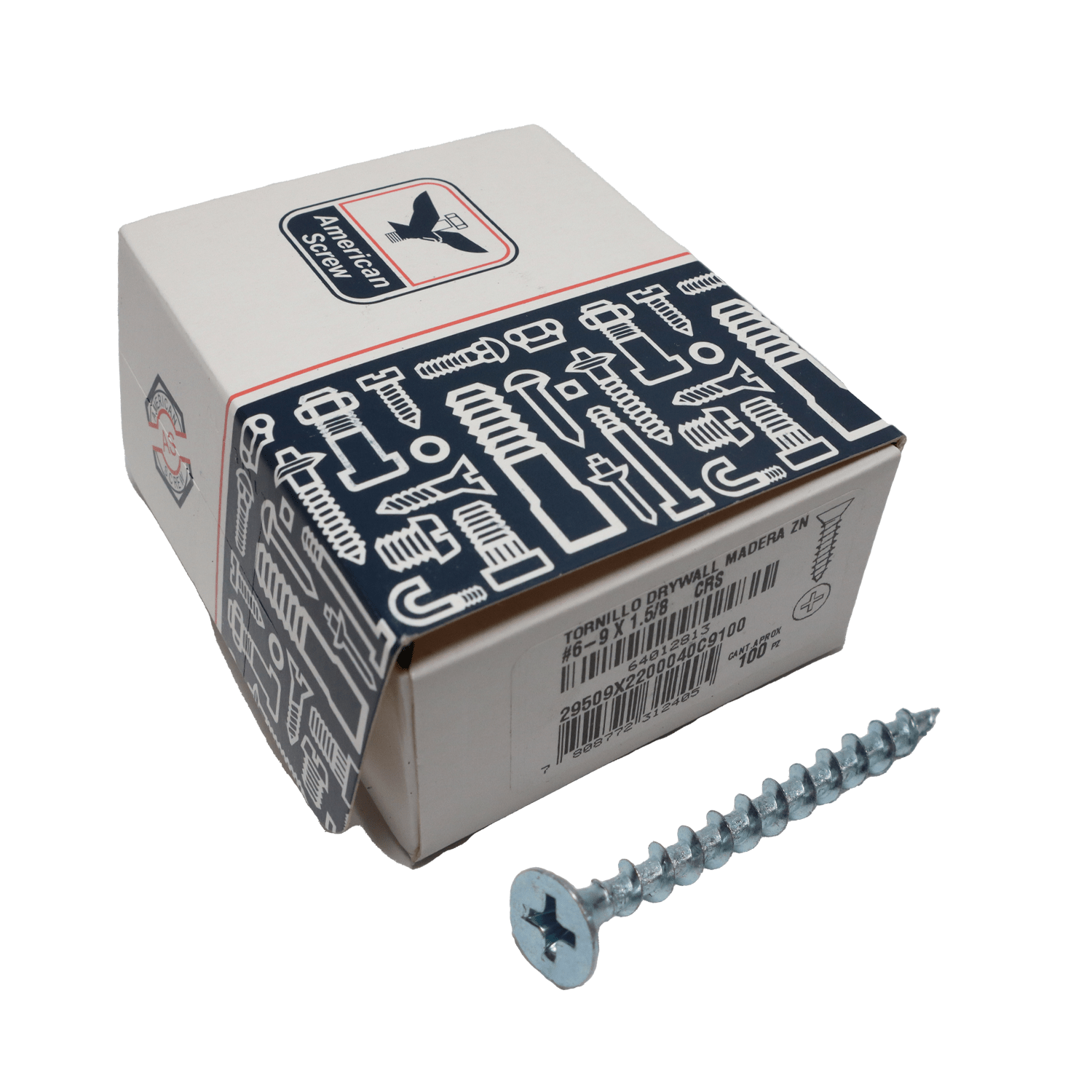 Tornillo DryWall Madera Zn6 - 9x1.5/8''100uds. American ScreW - Herram.cl