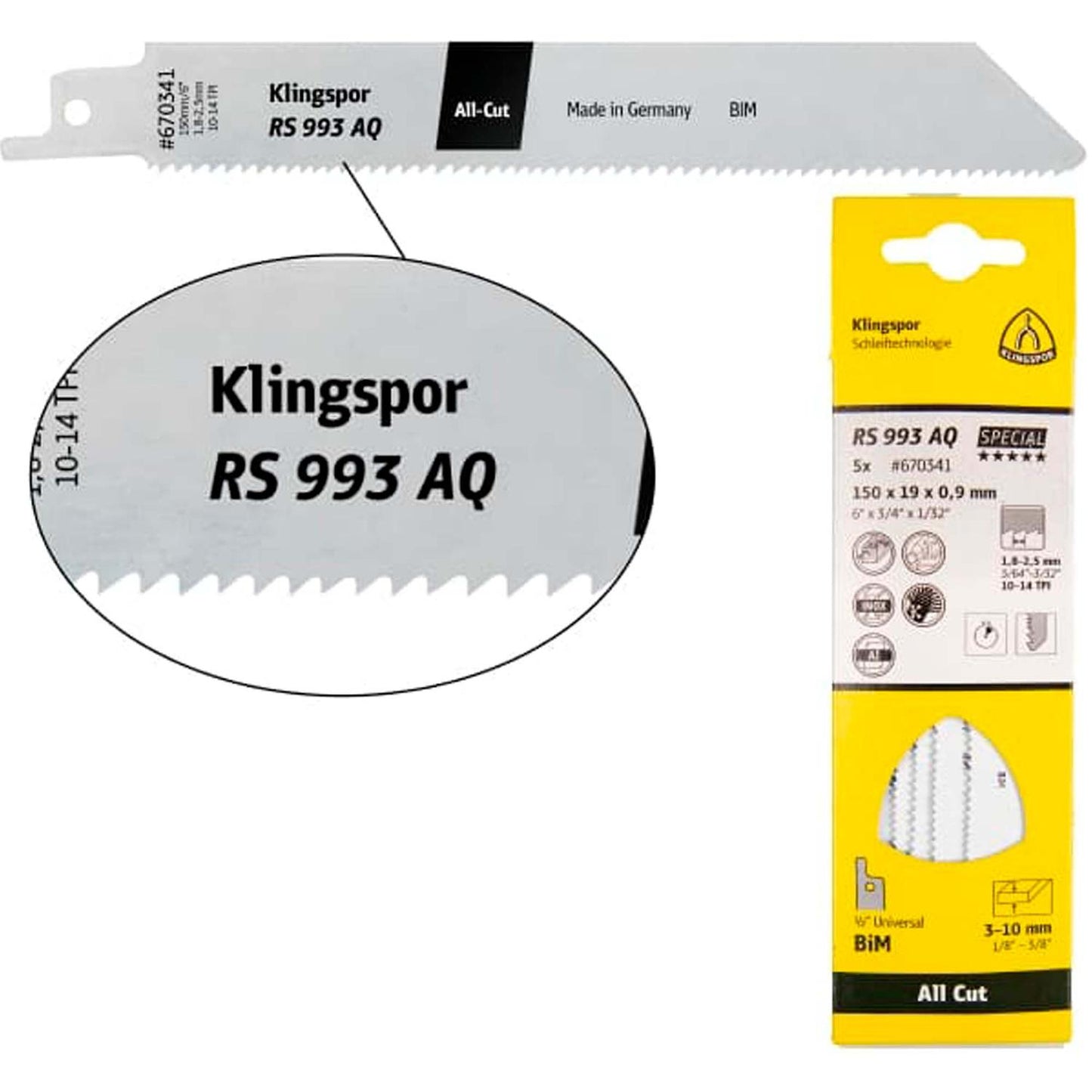Pack 5 Hojas de Sierra Sable RS993 AQ All - CUT 300mm - Klingspor - Herram.cl