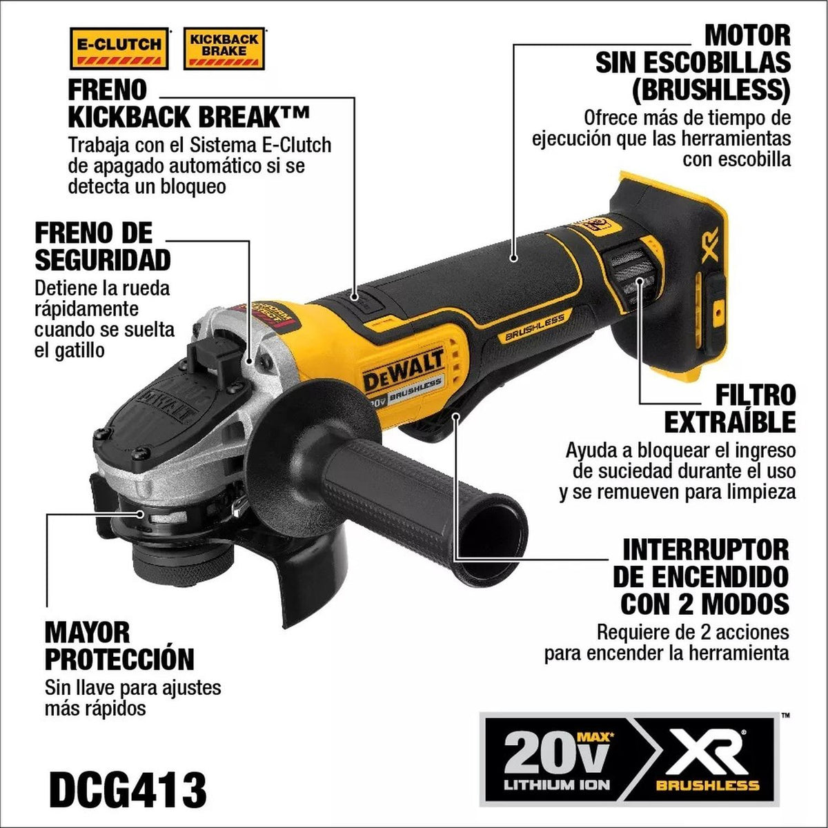 Esmeril Angular 20V Max XR 4 - 1/2'' DCG413B - B2 - DeWALT - Herram.cl