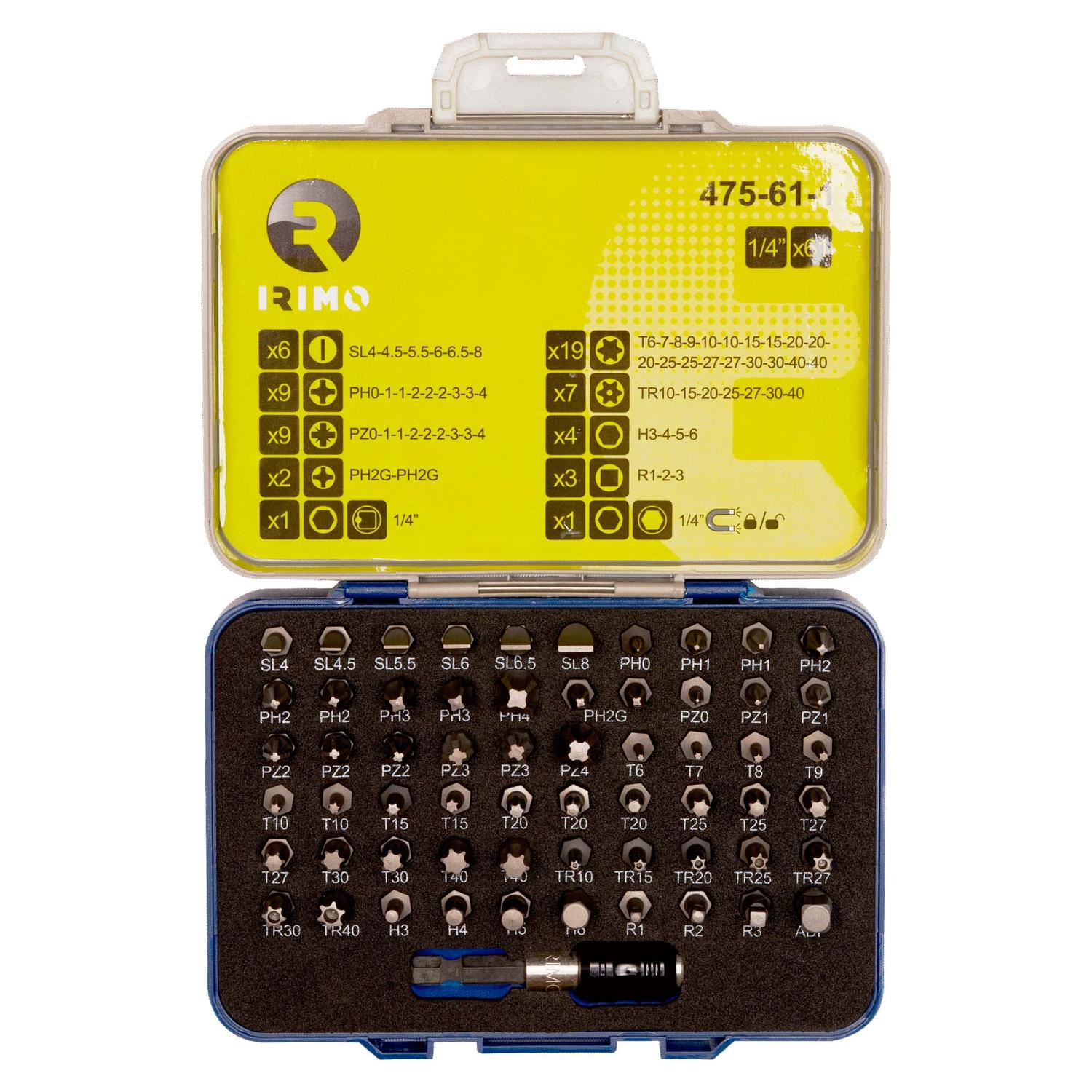 Juego de Puntas de Destornillar 1/4'' 61 Pzas - Irimo - Herram.cl
