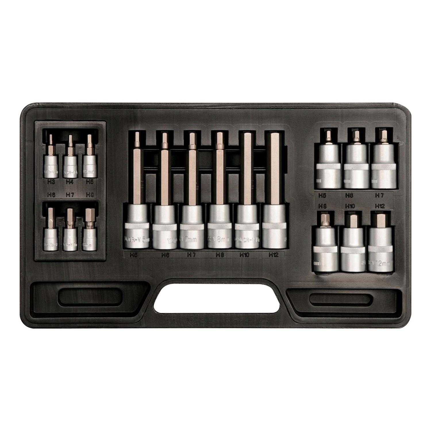 Juego Dados Con Punta Hexagonal 1/4'' Y 1/2'' 18 Pzas - Yato - Herram.cl