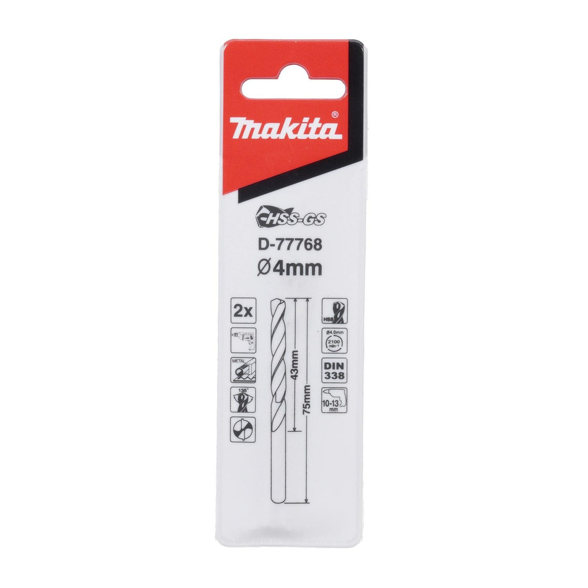 Broca Para Metal HSS-GS 4.0x75mm 2 Pzas - Makita - Herram.cl