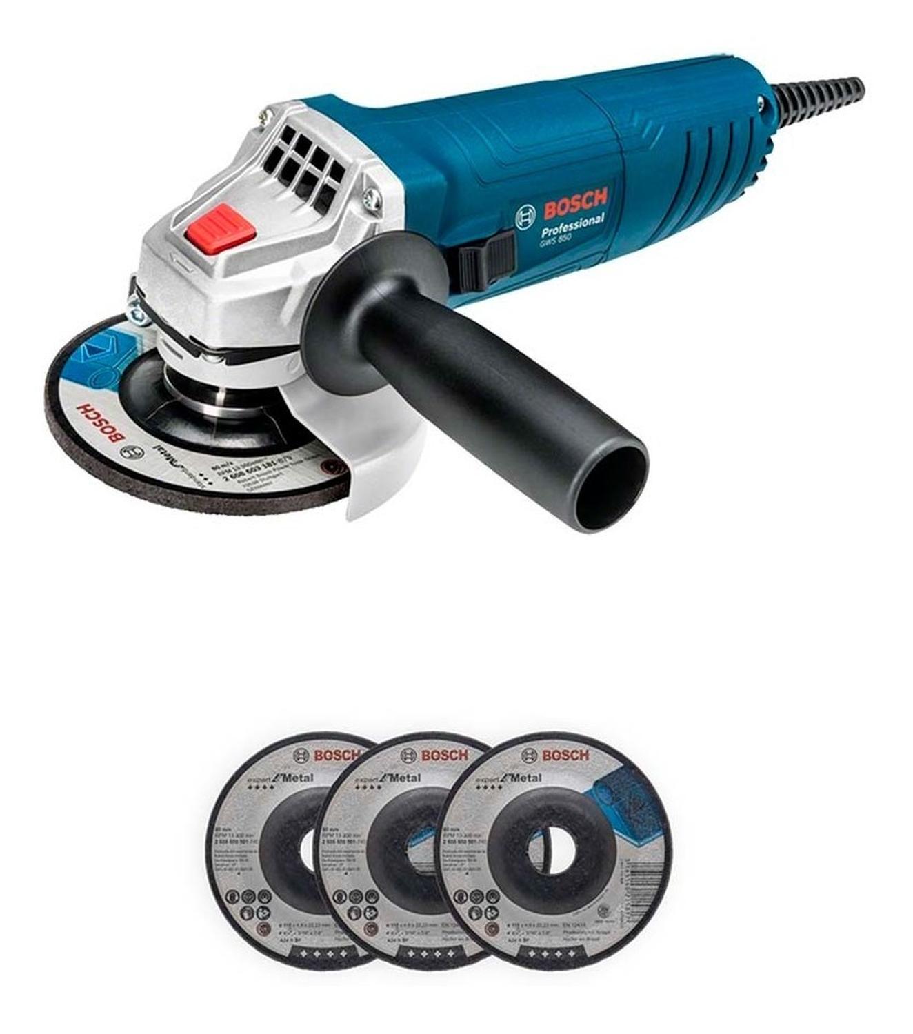 Esmeril Bosch Profesional 4 1/2 GWs 850 + 3 Discos 850W - Herram.cl