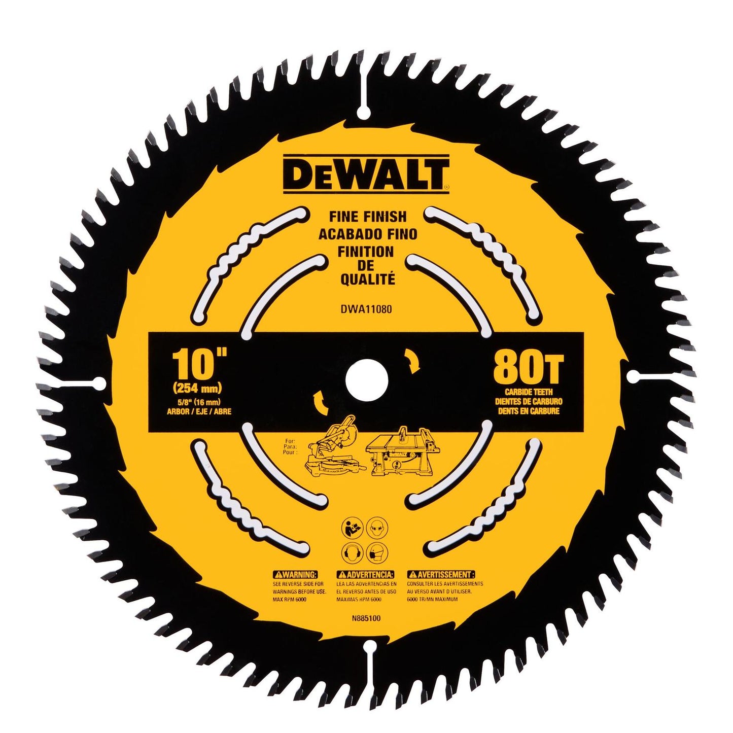 Disco De Sierra 10'' Eje 5/8'' 80 D (Corte Fino) - DeWalt - Herram.cl