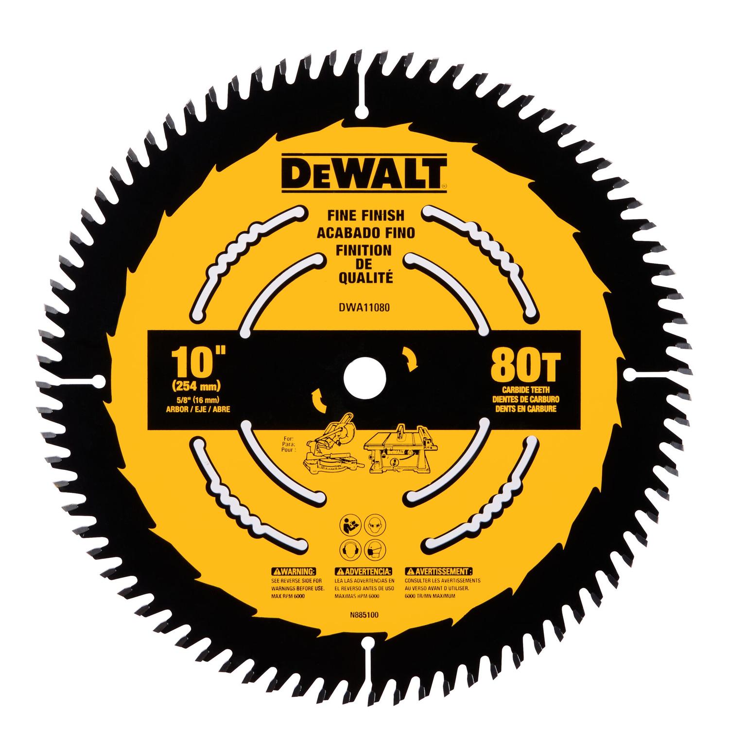 Disco De Sierra 10'' Eje 5/8'' 80 D (Corte Fino) - DeWalt - Herram.cl