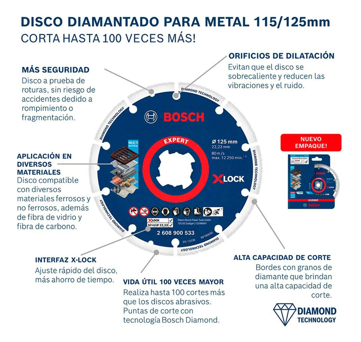 Disco Diamantado Expert Para Metal 115mm X - lock - Bosch - Herram.cl