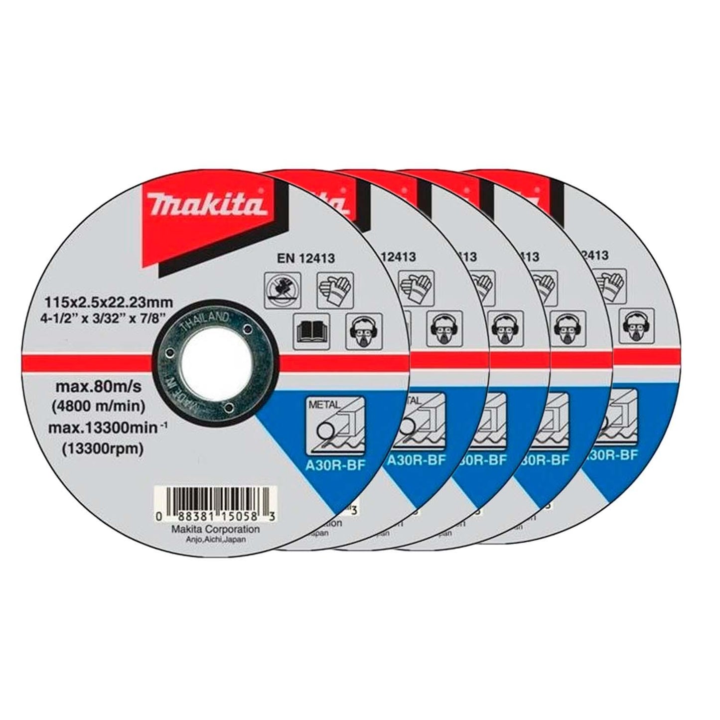 Pack 5 Discos Corte Recto Metal 4 - 1/2'' 2,5mm - Makita - Herram.cl
