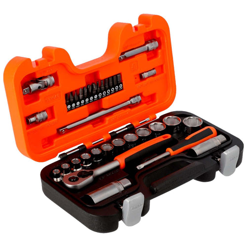 Juego Dados Bahco S330AF 1/4 ''y 3/8'' con Chicharra 34 Pzas