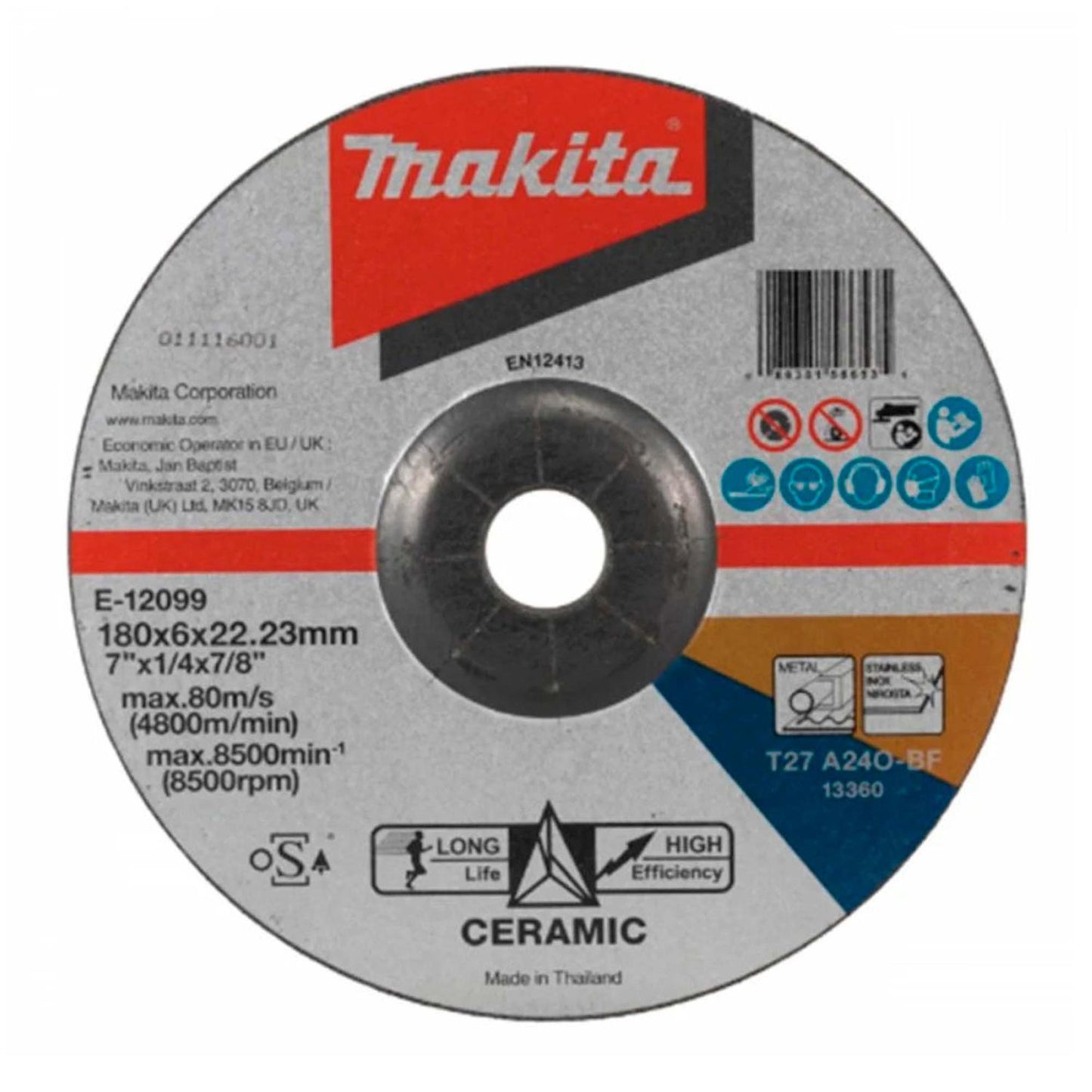 Disco de desbaste LONG Life INOX 7''x6mm (Ceramic) - Makita - Herram.cl
