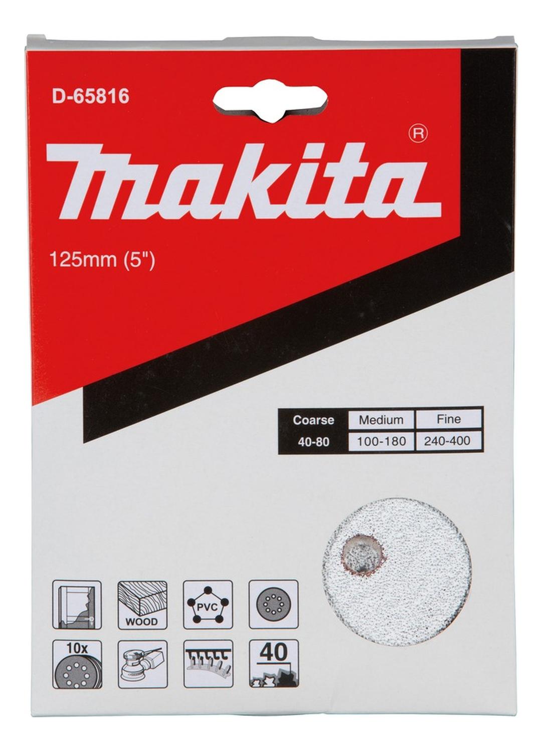 Pack 10 Discos Lija Con Velcro 125mm G40 - Makita - Herram.cl