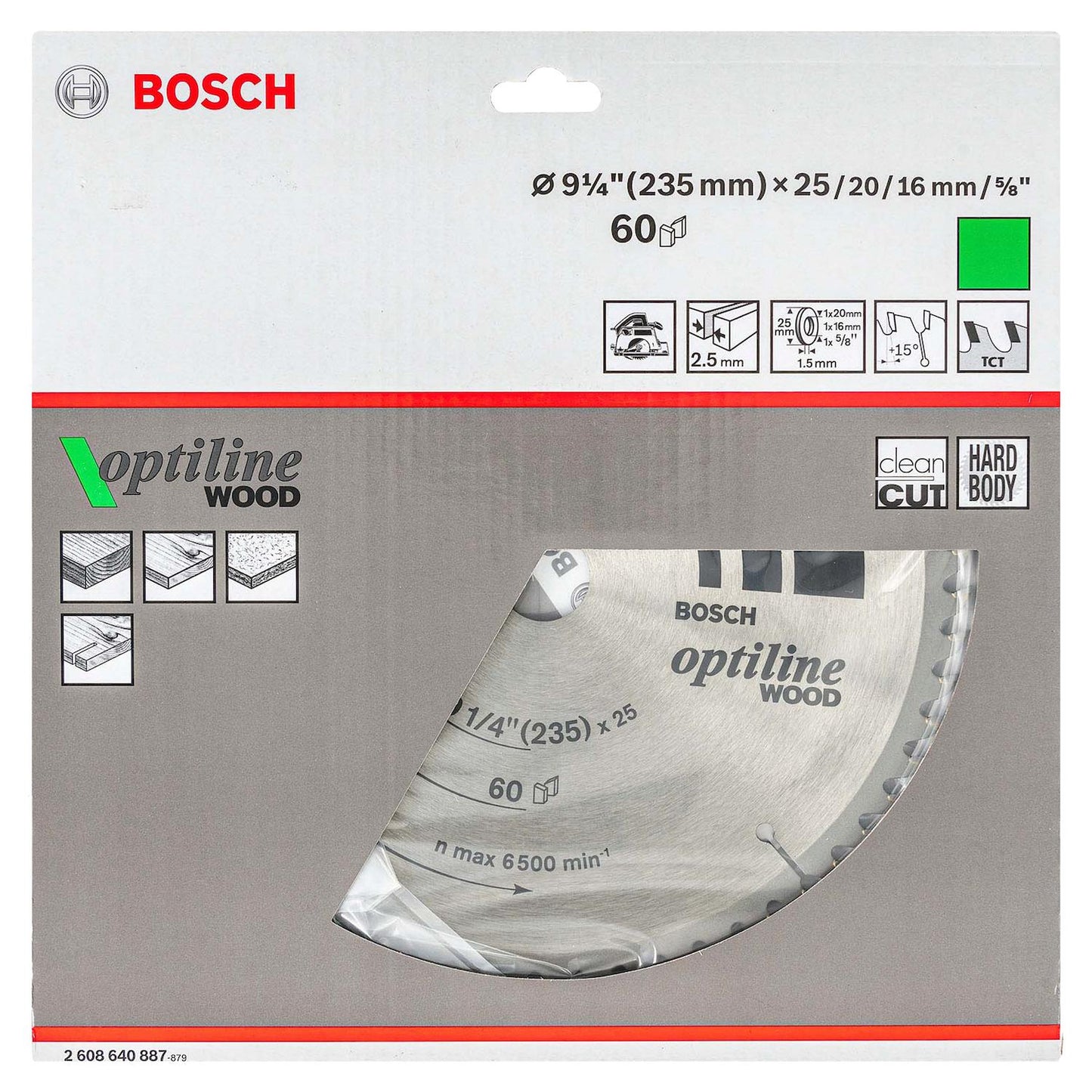 Disco de Sierra Optiline 9 - 1/4''x25mmx60D - Bosch - Herram.cl