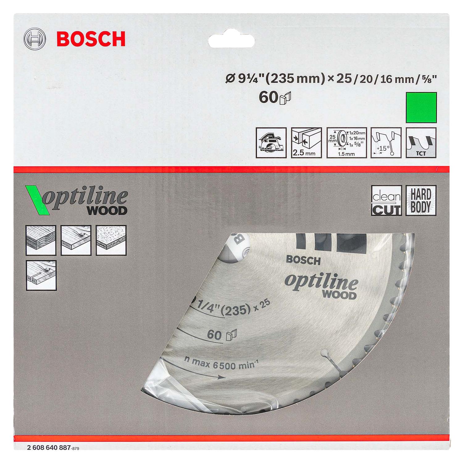 Disco de Sierra Optiline 9 - 1/4''x25mmx60D - Bosch - Herram.cl