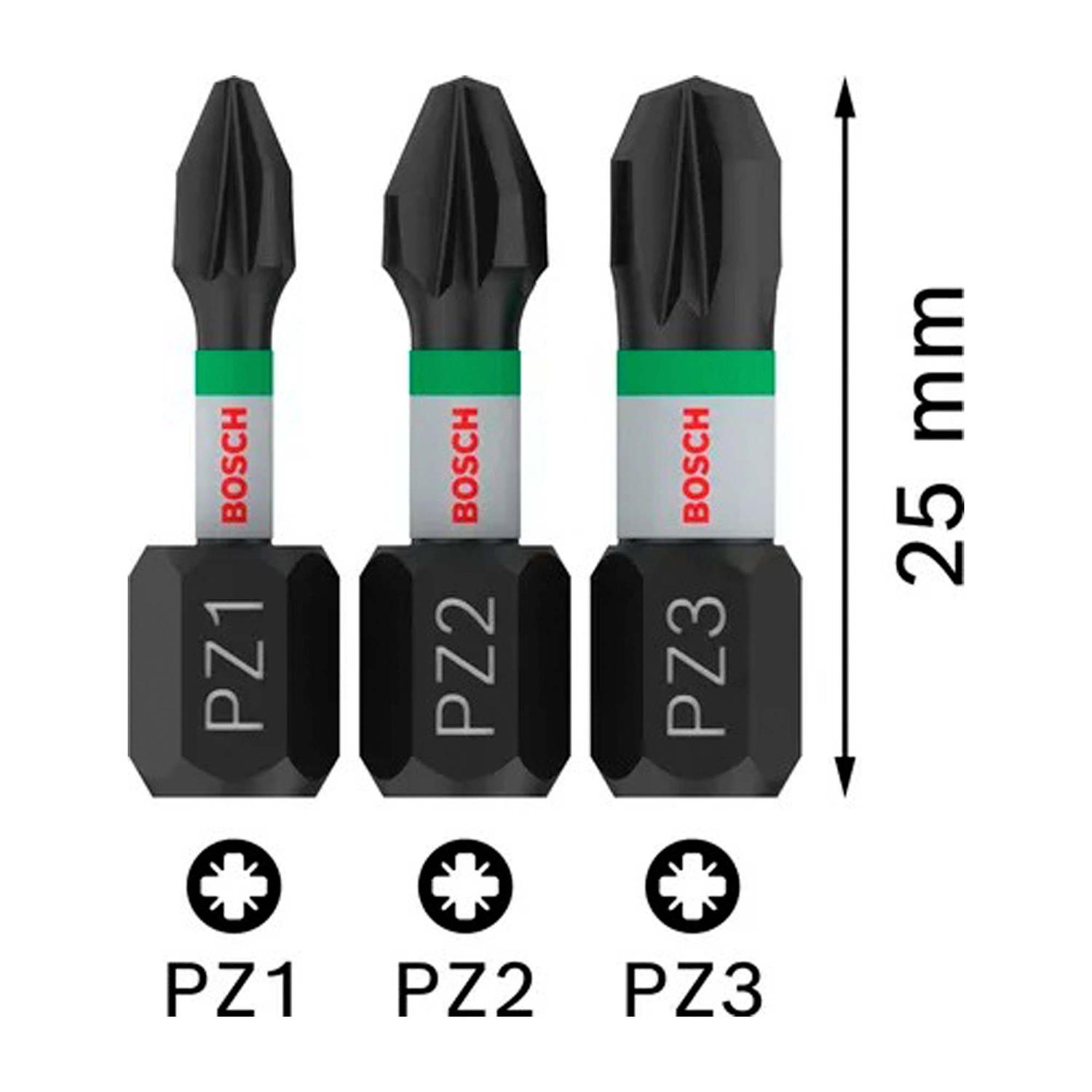Juego Puntas PRO Impact PZ(1,2,3)x25mm 3 Pzas - Bosch - Herram.cl