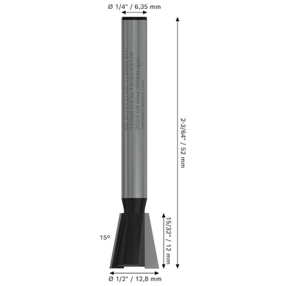 Fresa Cola De Milano PRO 15° Vástago 1/4'' Madera - Bosch - Herram.cl