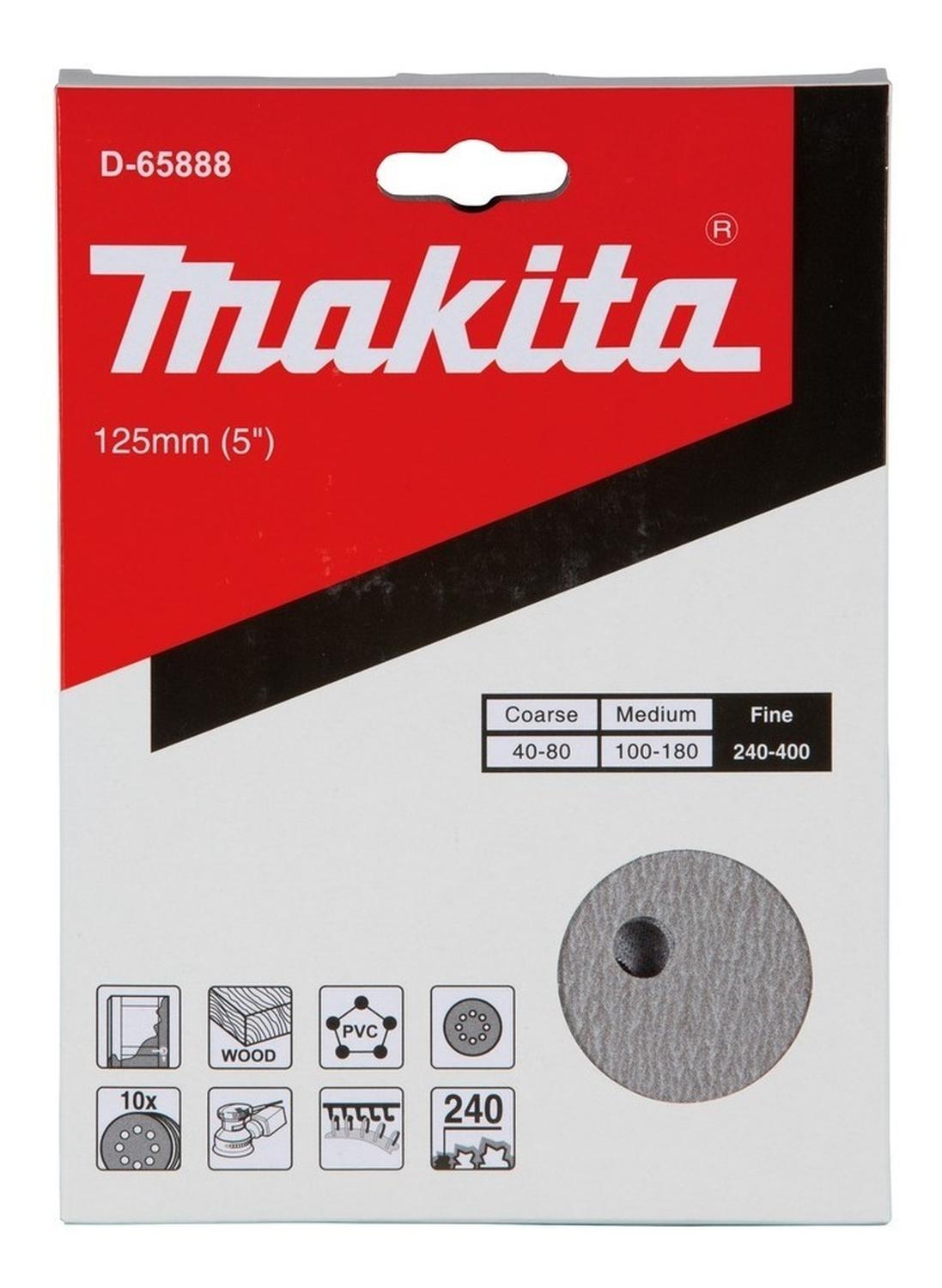 Pack 10 Discos Lija Con Velcro 125mm G240 - Makita - Herram.cl