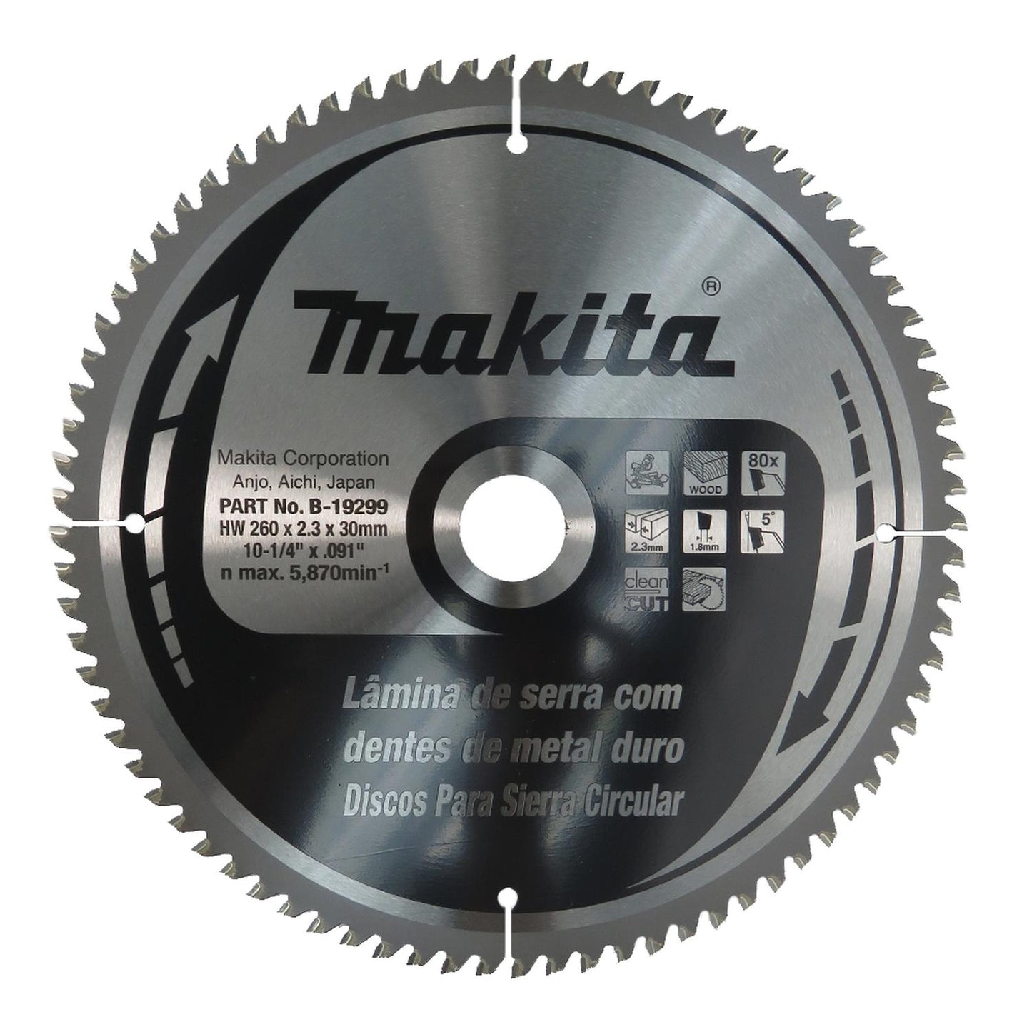 Disco De Sierra T.C.T. 260 Eje 25.4mm /80 D (Madera) - Makita - Herram.cl